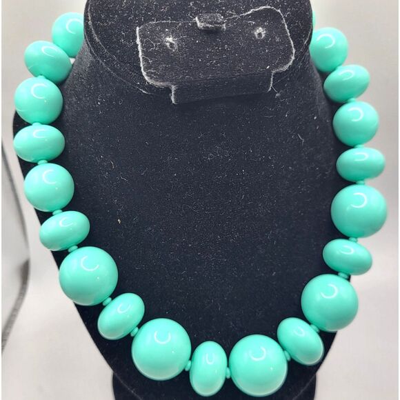 Vintage 60s Monet Chunky Teal Turquoise Acrylic Beads 18in - Picture 1 of 5